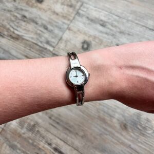 Faded Glory Silver Bangle Watch Y2K Vintage Minimalist Cuff Bracelet Chain